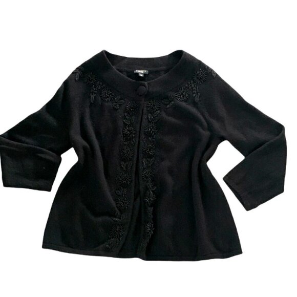 Talbots S Lambswool Nylon Angora Beaded Black Cardigan Shrug Sweater Retro 185J - Picture 1 of 9